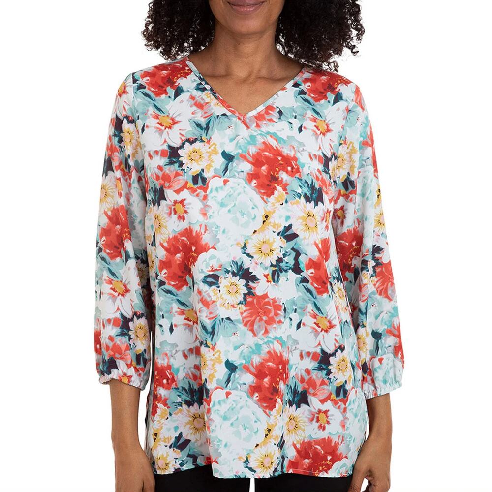 NWT Mario Serrani Women's Floral Print V-Neck Tunic Blouse